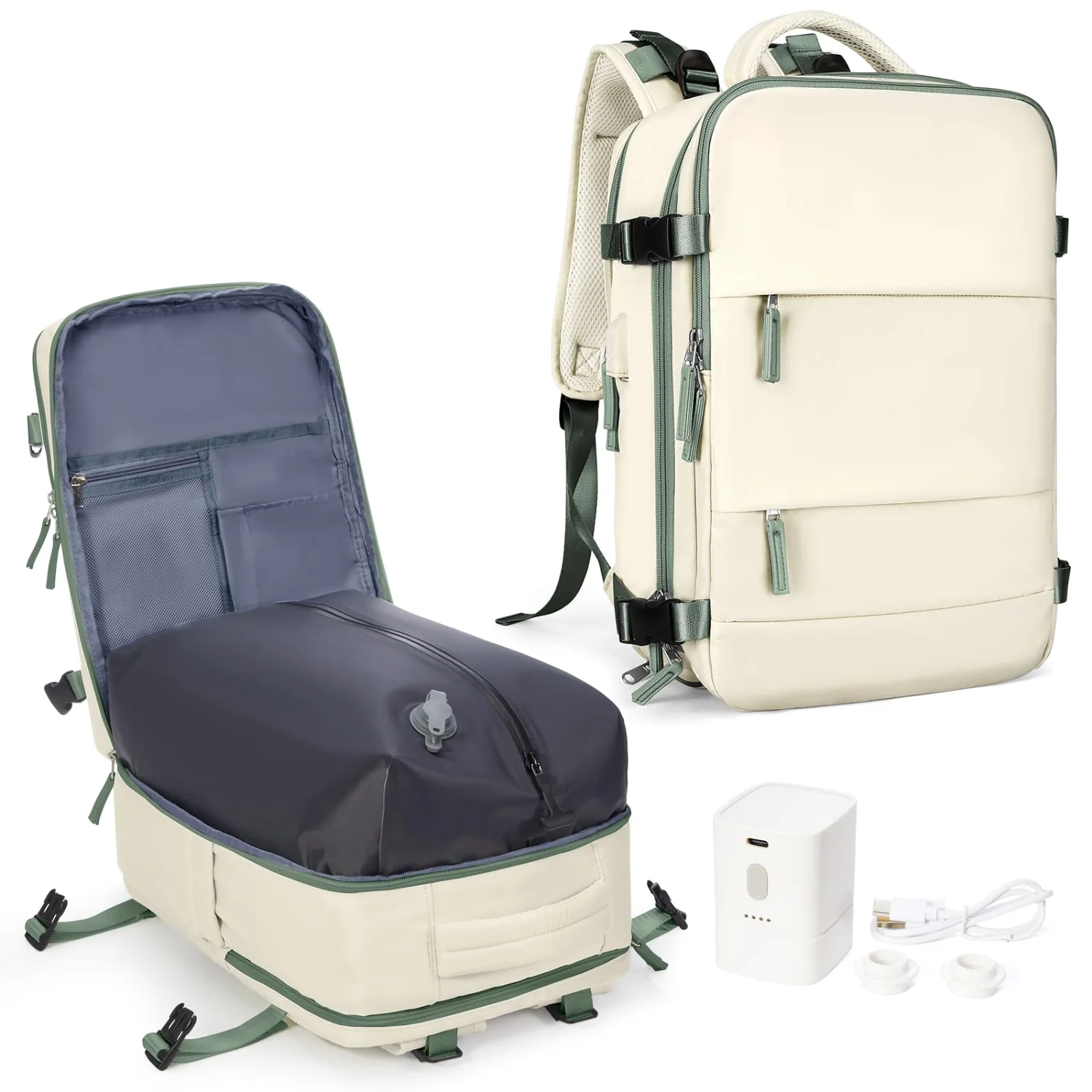 COOWOZ 30L Vacuum Travel Backpack, White Green