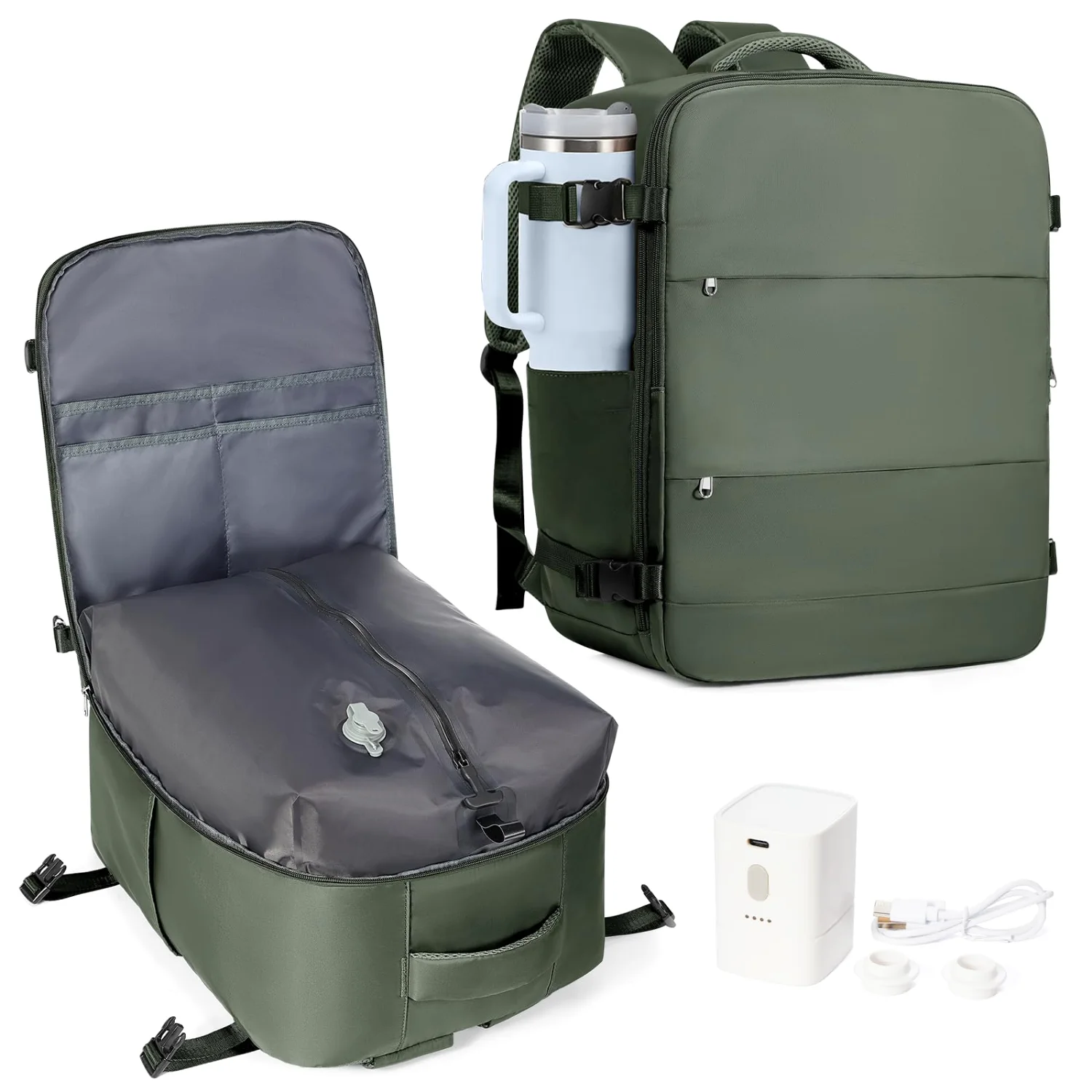 COOWOZ 33L Vacuum Travel Backpack, Olive Green