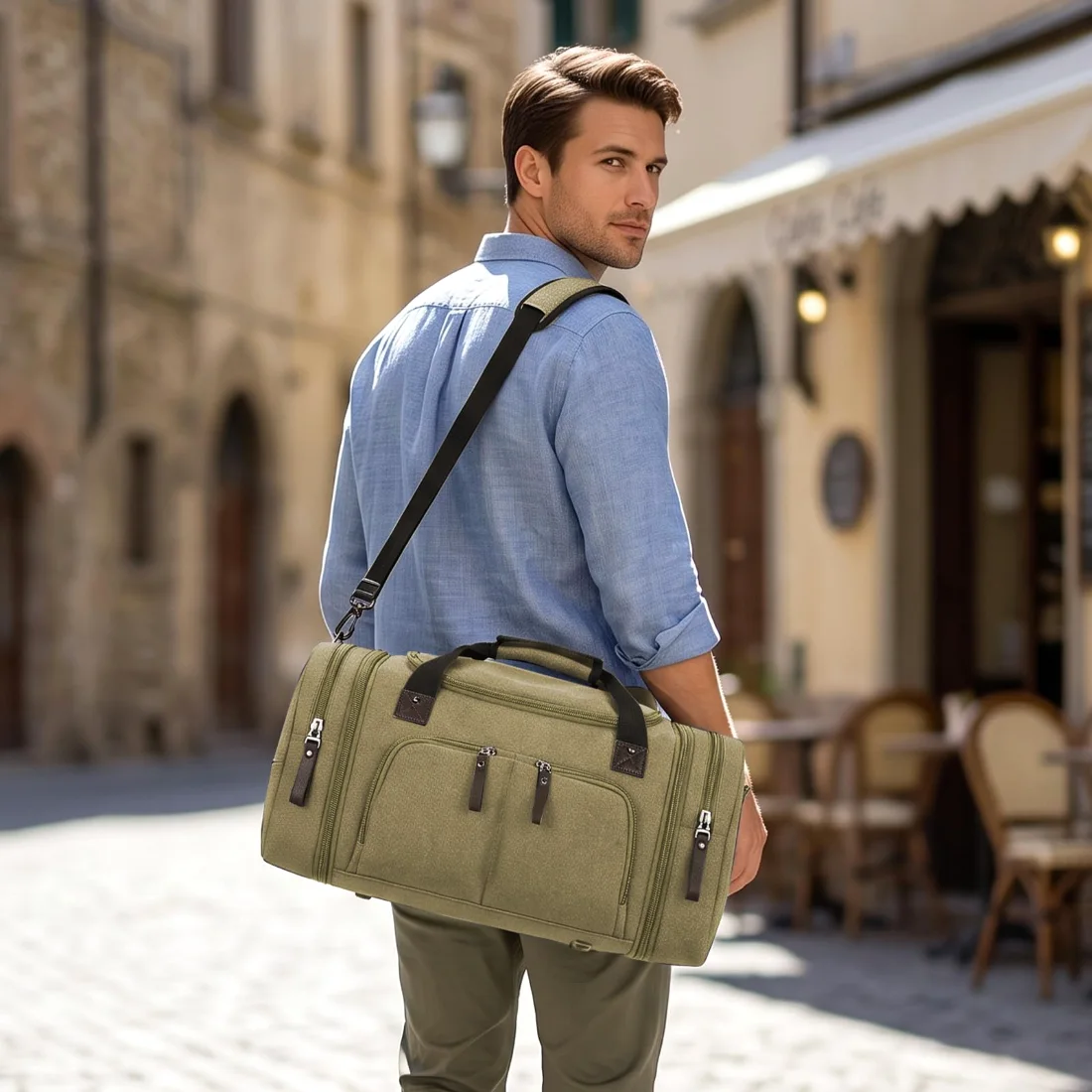 COOWOZ 40L Canvas Duffle Bag, Khaki, photo 2