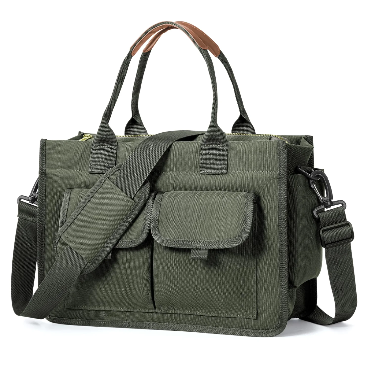 COOWOZ Canvas Work Tote, Olive Green