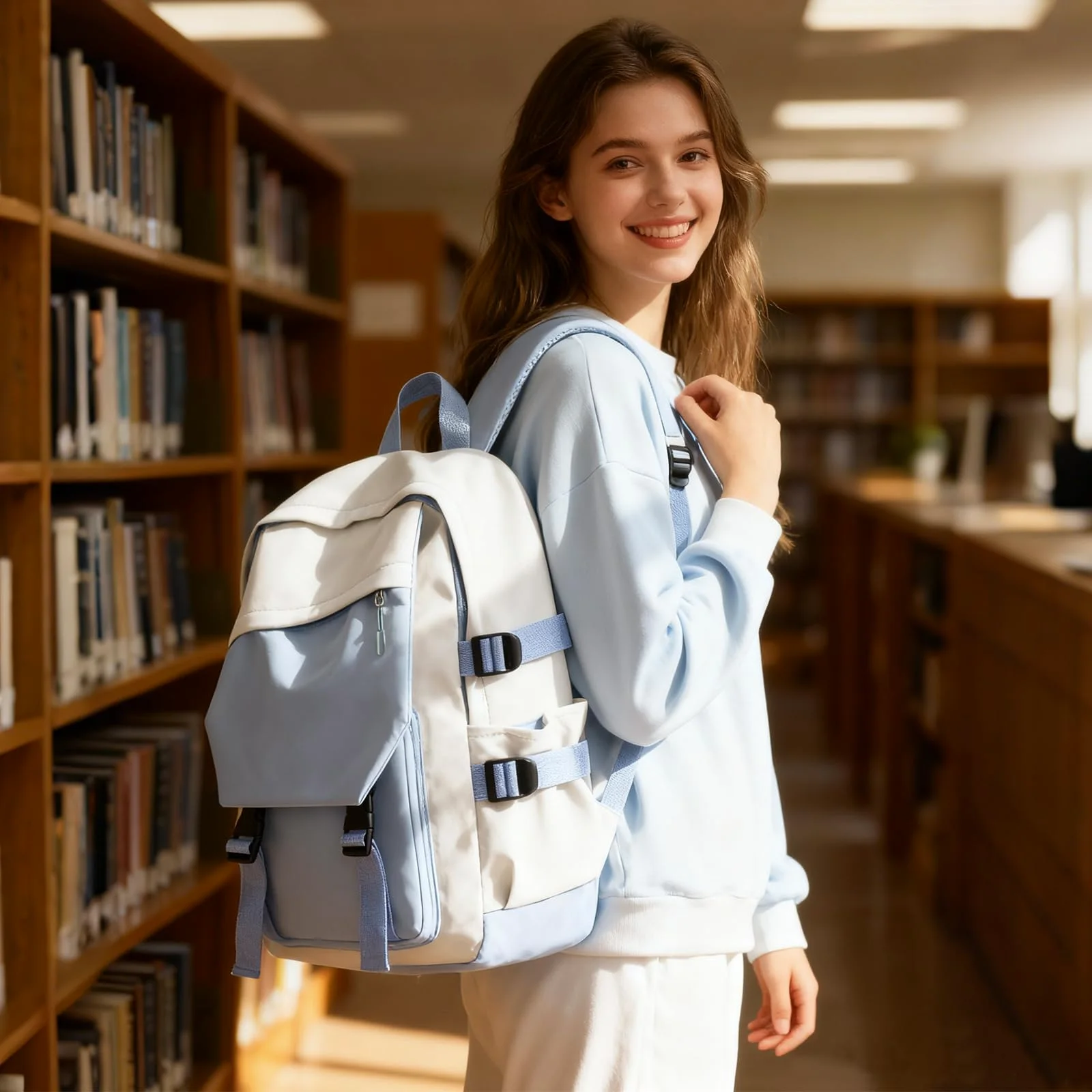 COOWOZ College Backpack, Blue and White, photo 3