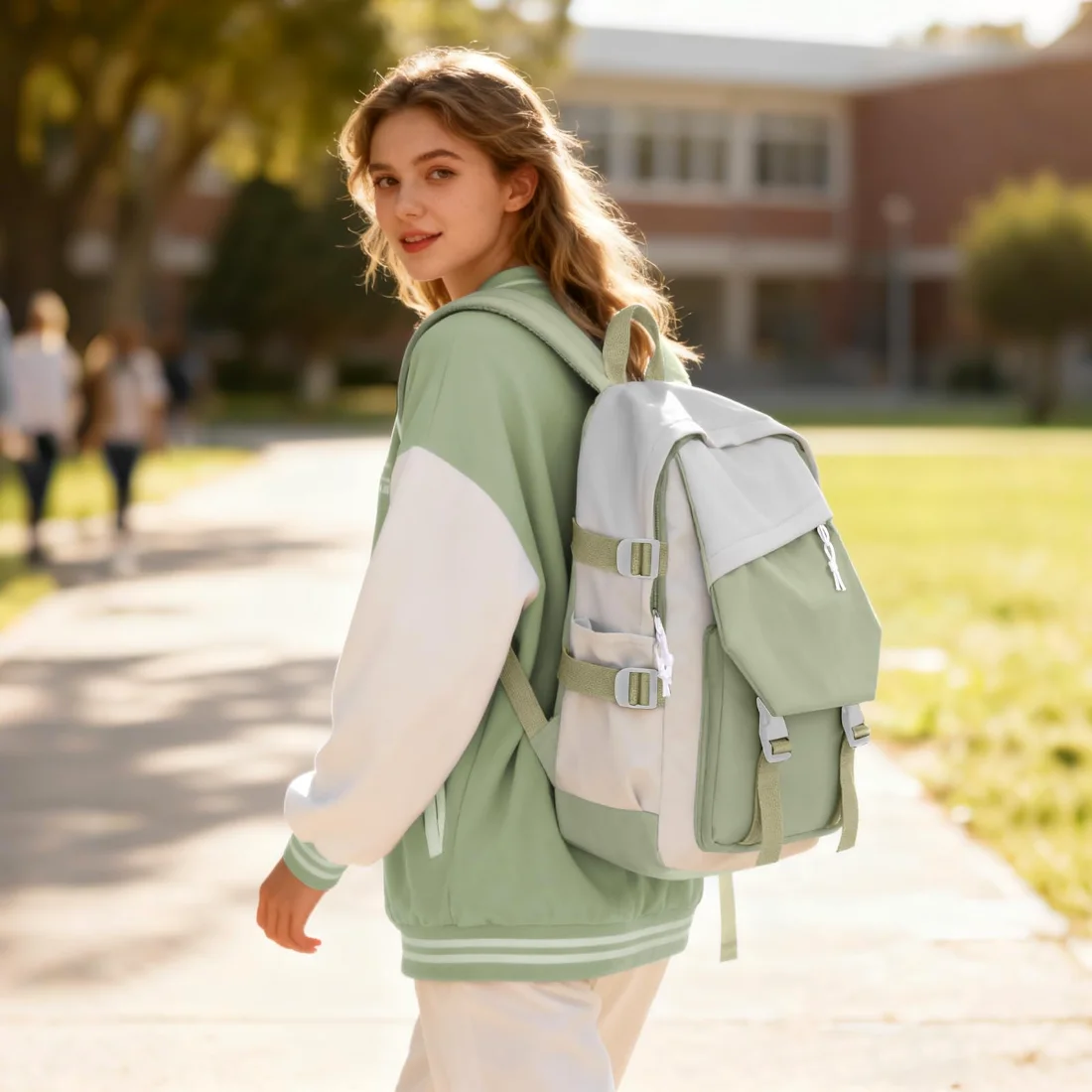 COOWOZ College Backpack, Grey Green and White, photo 3