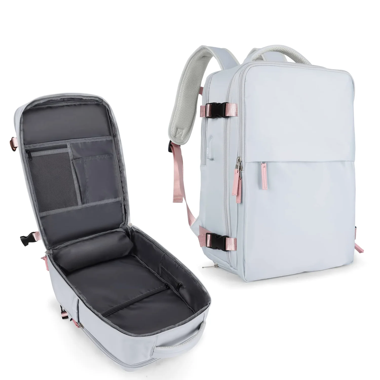COOWOZ Clamshell Carry-On Backpack, Grey