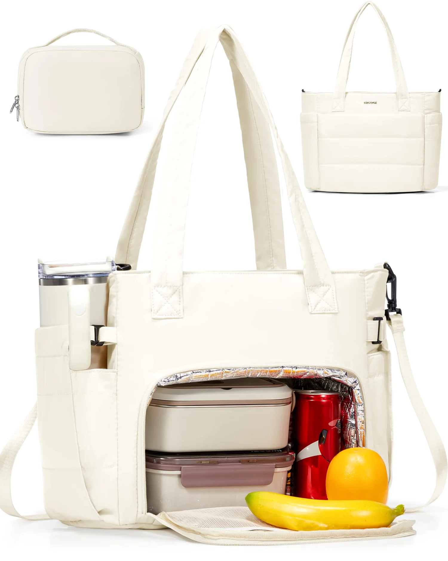 COOWOZ Insulated Lunch Tote, Beige