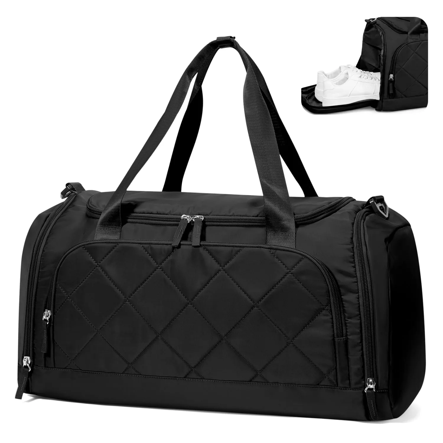 COOWOZ Quilted Weekender Bag, Black