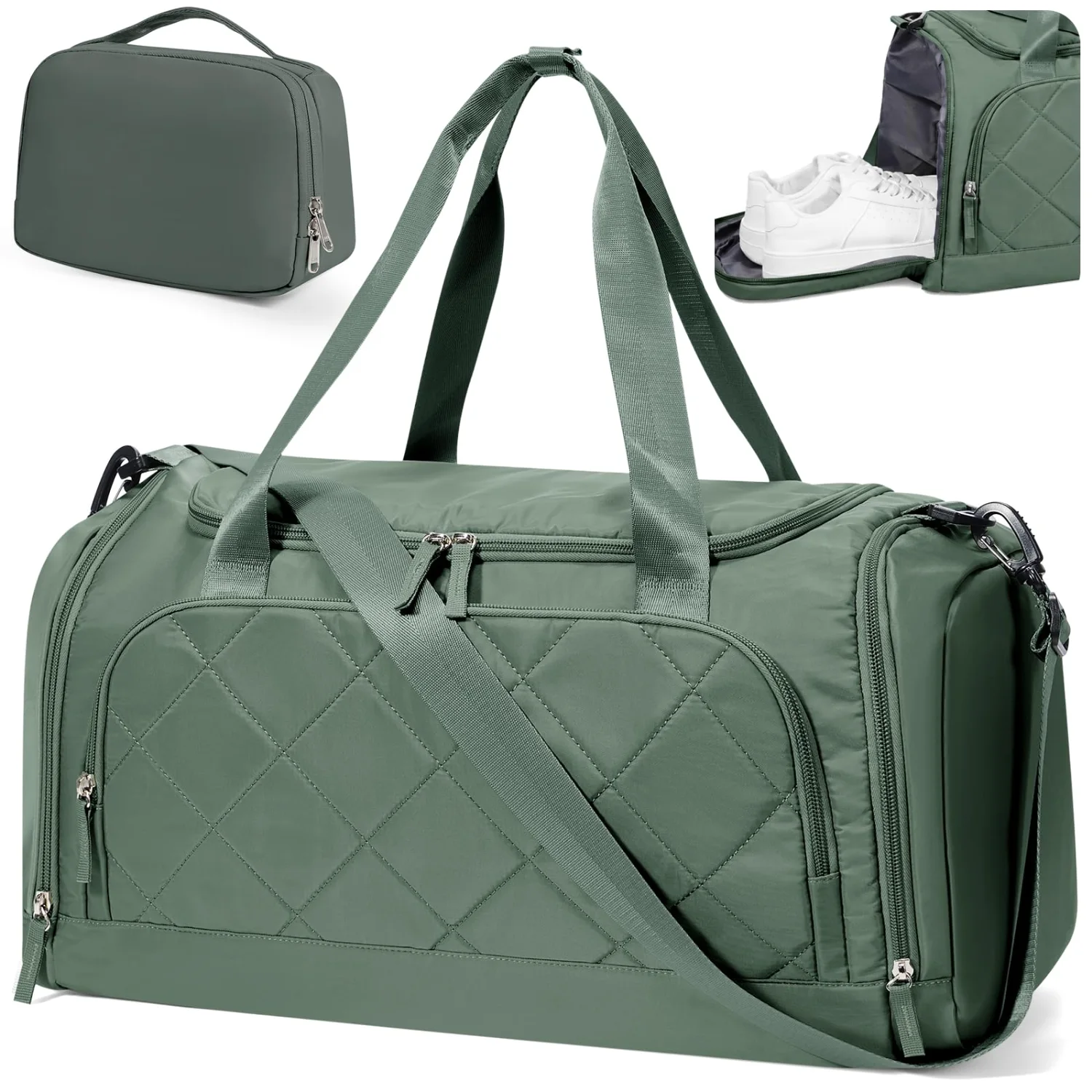 COOWOZ Quilted Weekender Bag, Olive Green