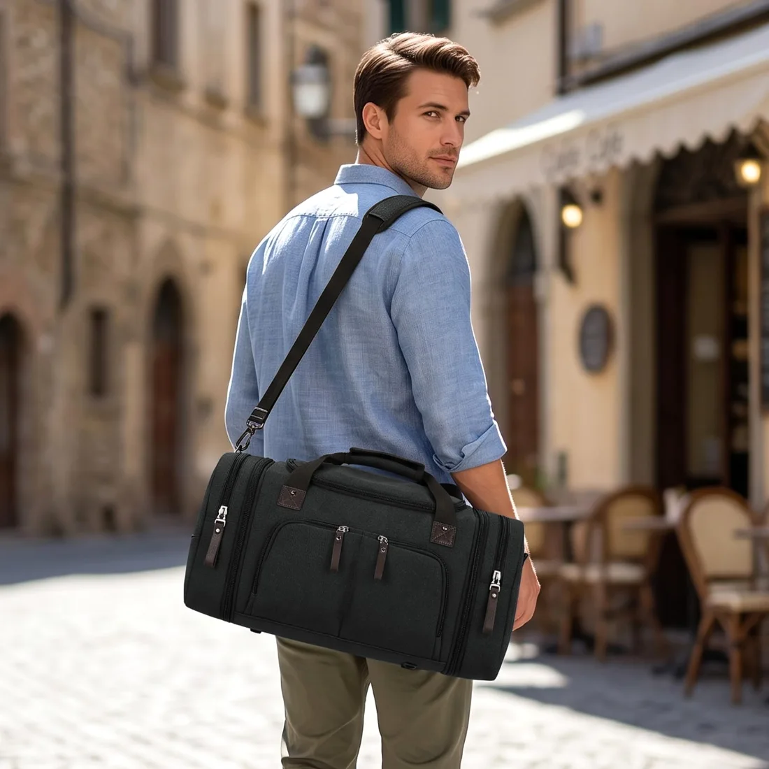 COOWOZ 40L Canvas Duffle Bag, Black, photo 2
