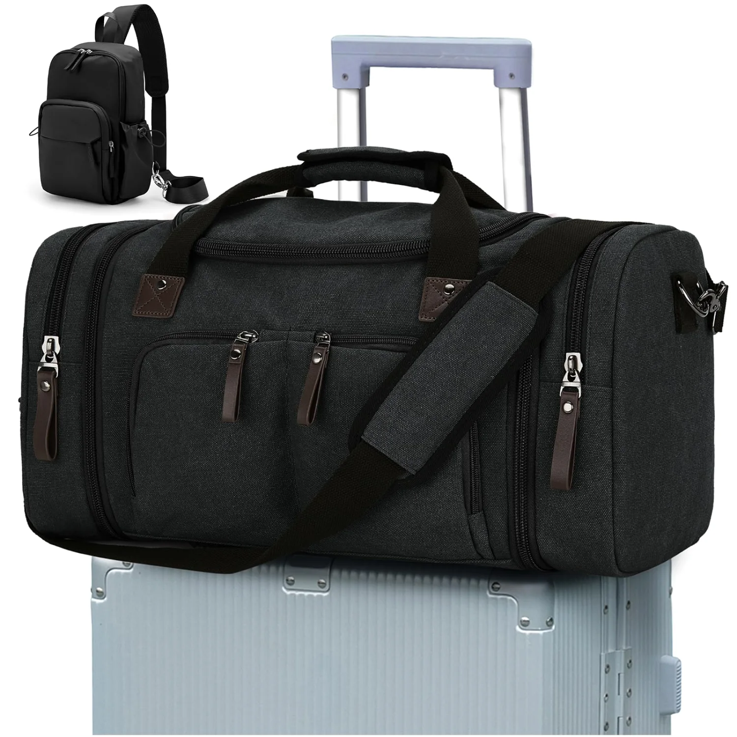 COOWOZ 40L Canvas Duffle Bag, Black
