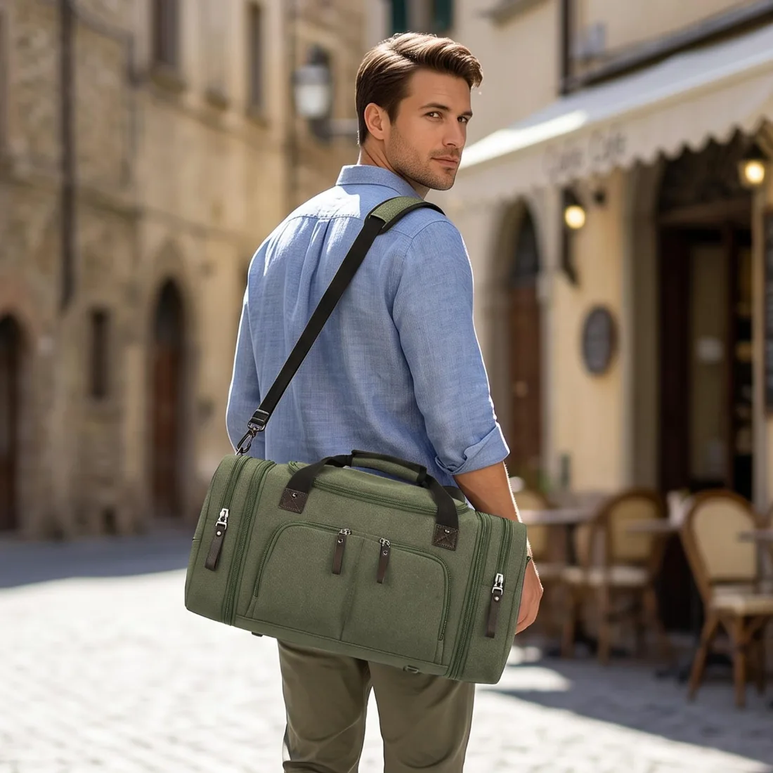 COOWOZ 40L Canvas Duffle Bag, Green, photo 2