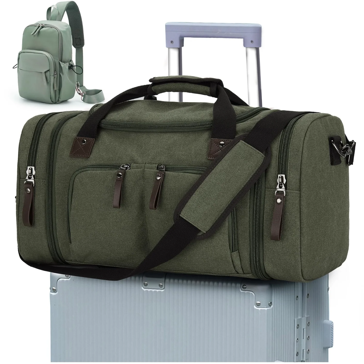 COOWOZ 40L Canvas Duffle Bag, Green