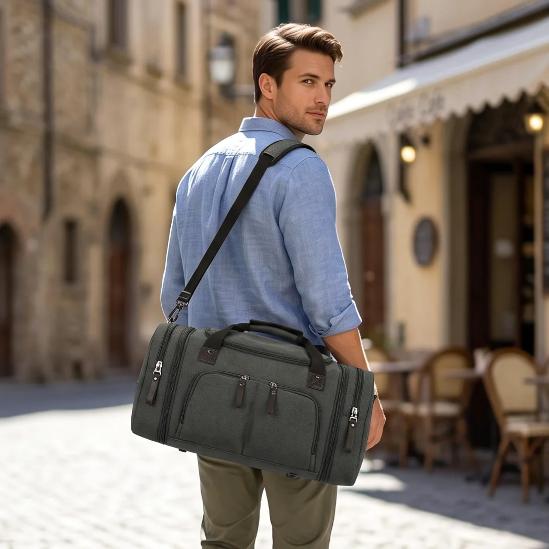 COOWOZ 40L Canvas Duffle Bag, Grey, photo 2