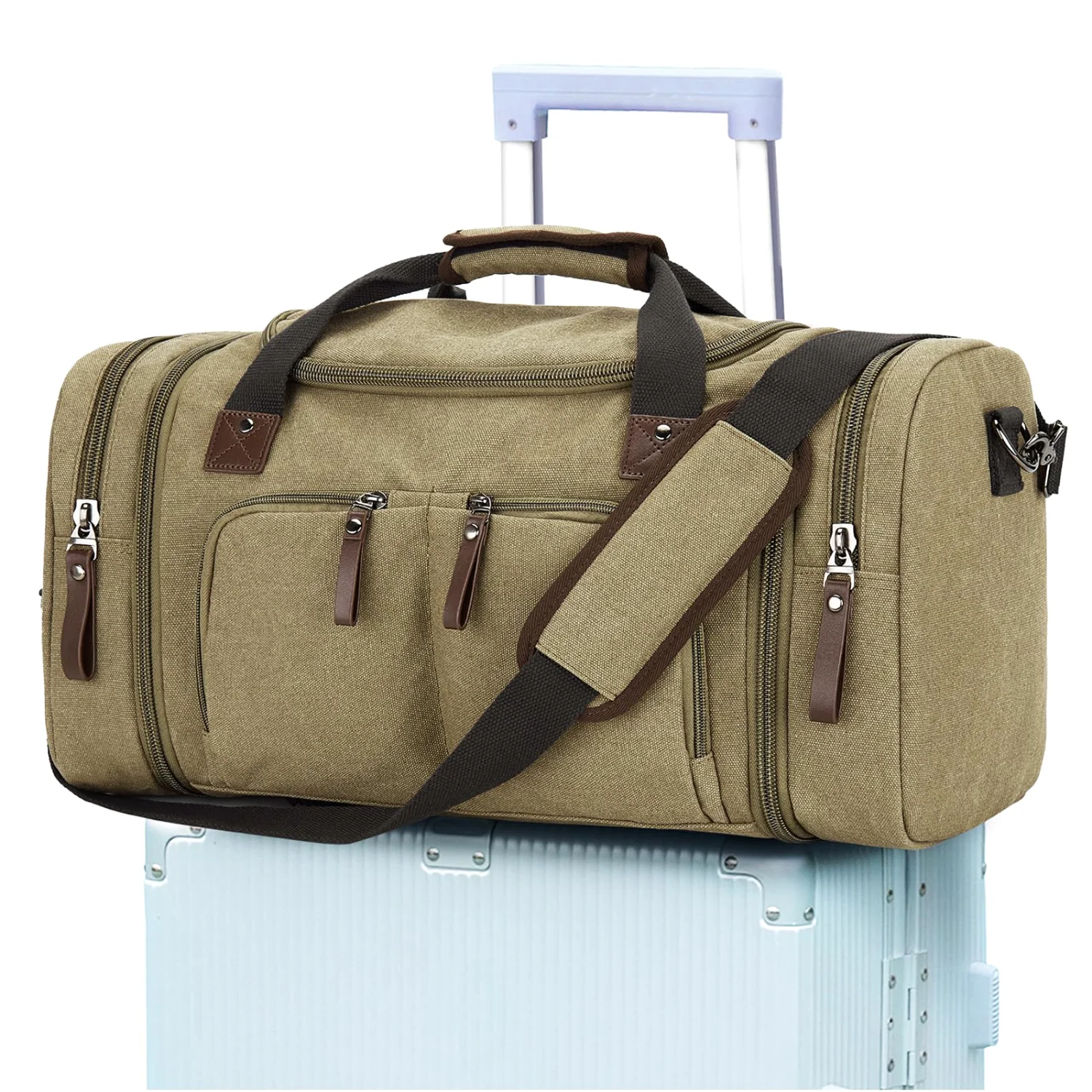 COOWOZ 40L Canvas Duffle Bag, Khaki