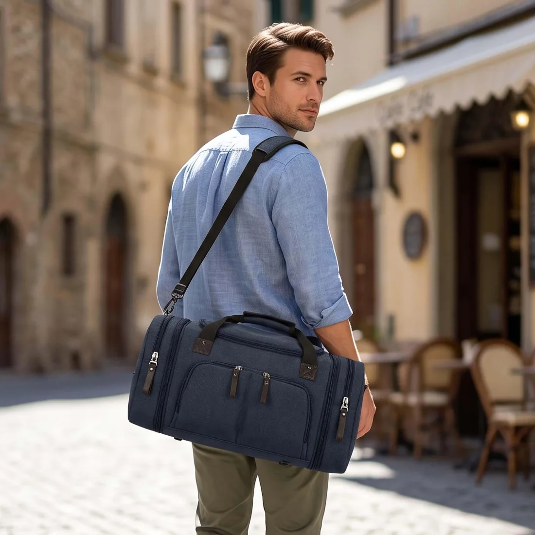 COOWOZ 40L Canvas Duffle Bag, Royal Blue, photo 2