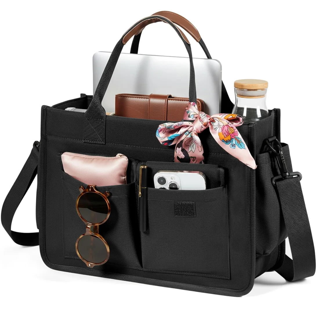 COOWOZ Canvas Work Tote, Black, photo 4