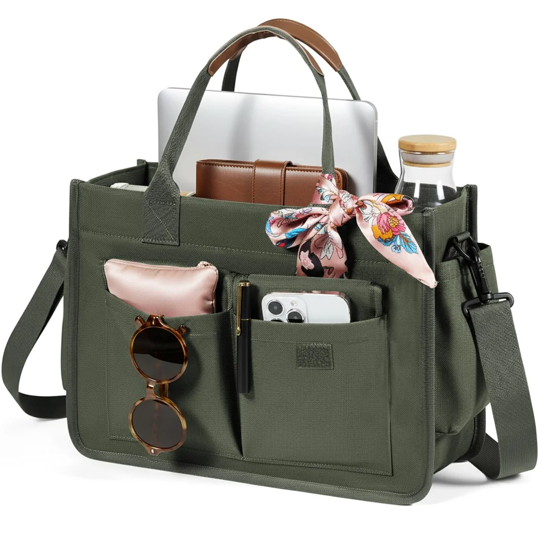 COOWOZ Canvas Work Tote, Olive Green, photo 4