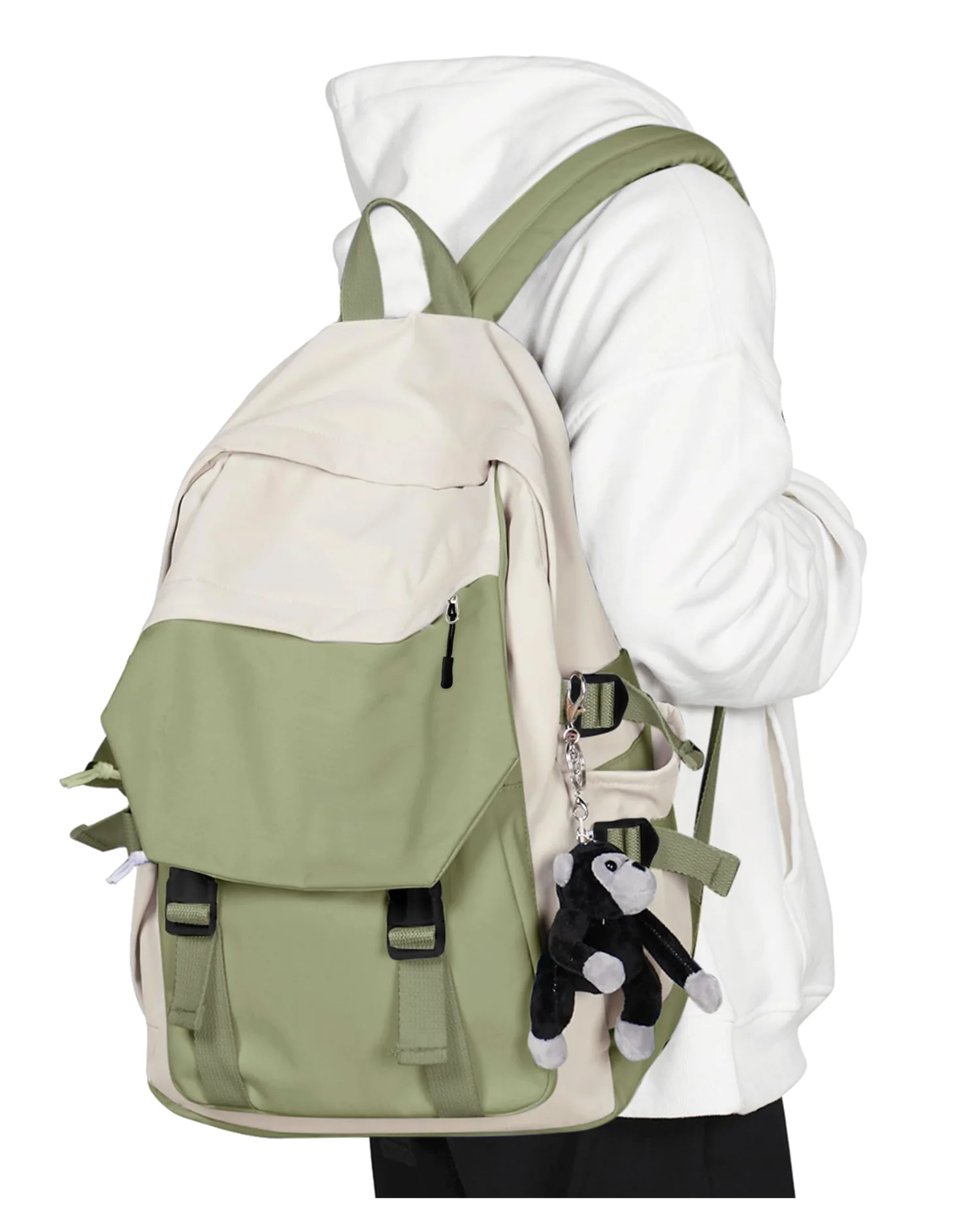 COOWOZ College Backpack, Grey Green and White