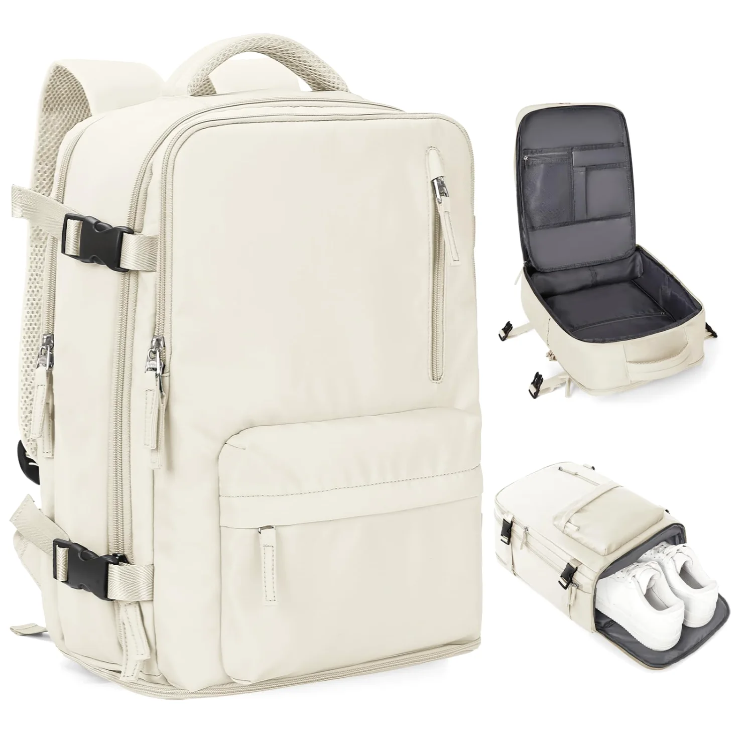 COOWOZ Front-Pocket Carry-On Backpack, Beige
