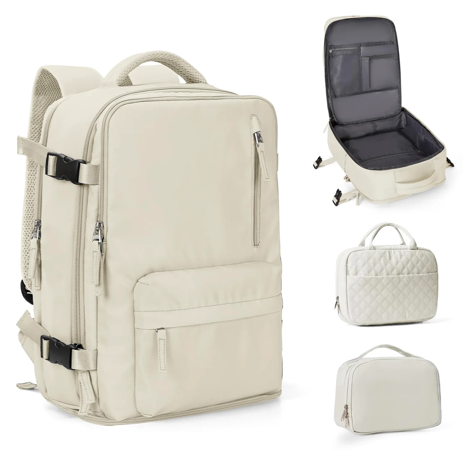 COOWOZ Front-Pocket Carry-On Backpack, Beige