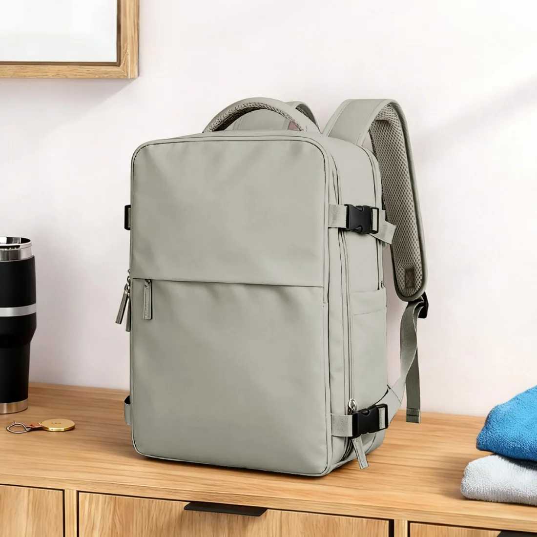 COOWOZ Clamshell Carry-On Backpack, Taupe, photo 2