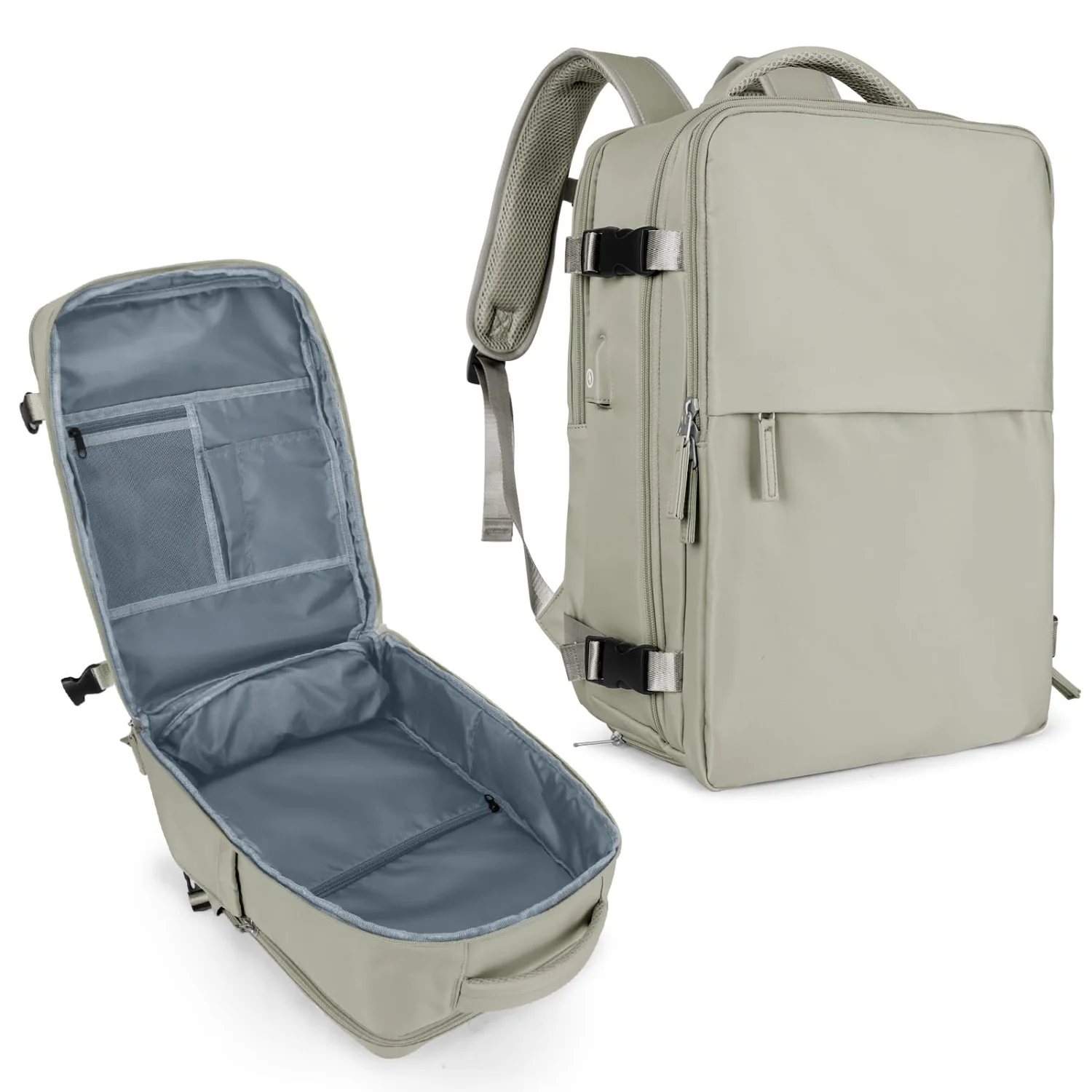 COOWOZ Clamshell Carry-On Backpack, Taupe