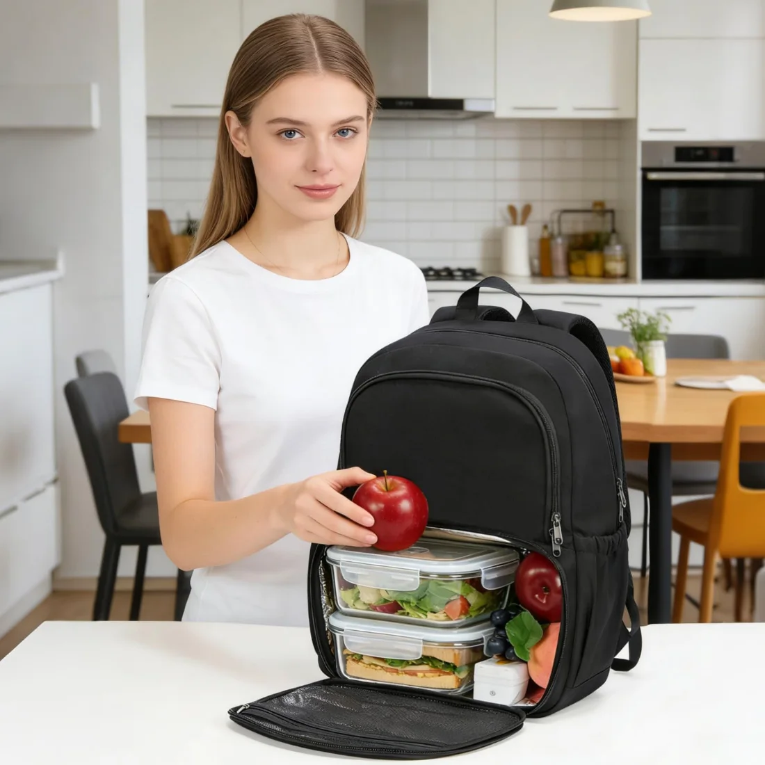 COOWOZ Lunch Backpack, Large, Black, photo 2