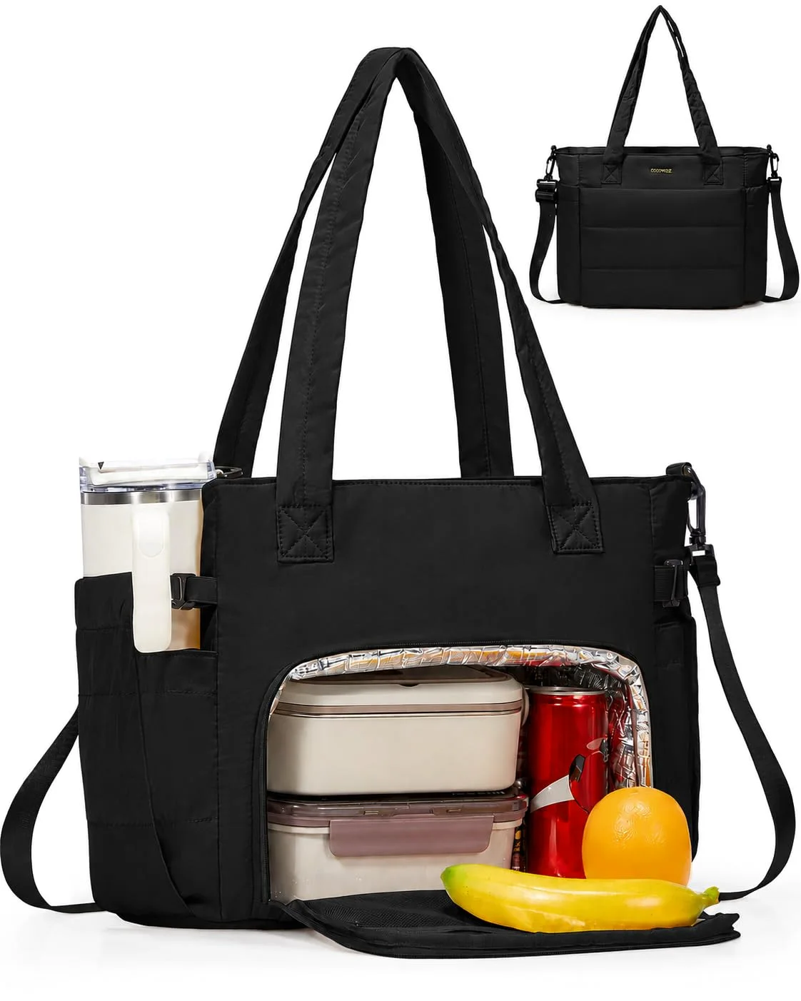 COOWOZ Insulated Lunch Tote, Black