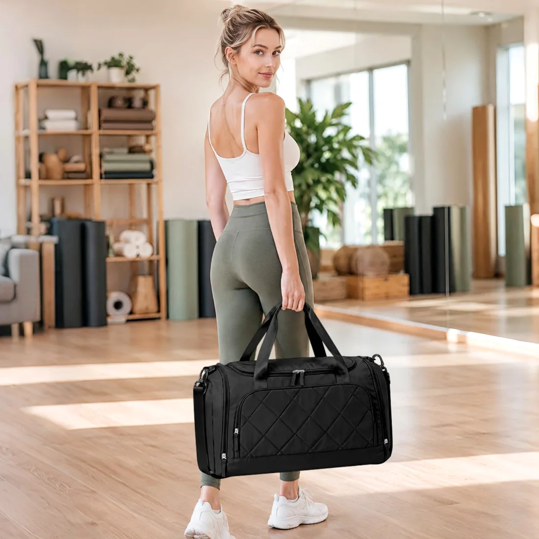 COOWOZ Quilted Weekender Bag, Black, photo 2
