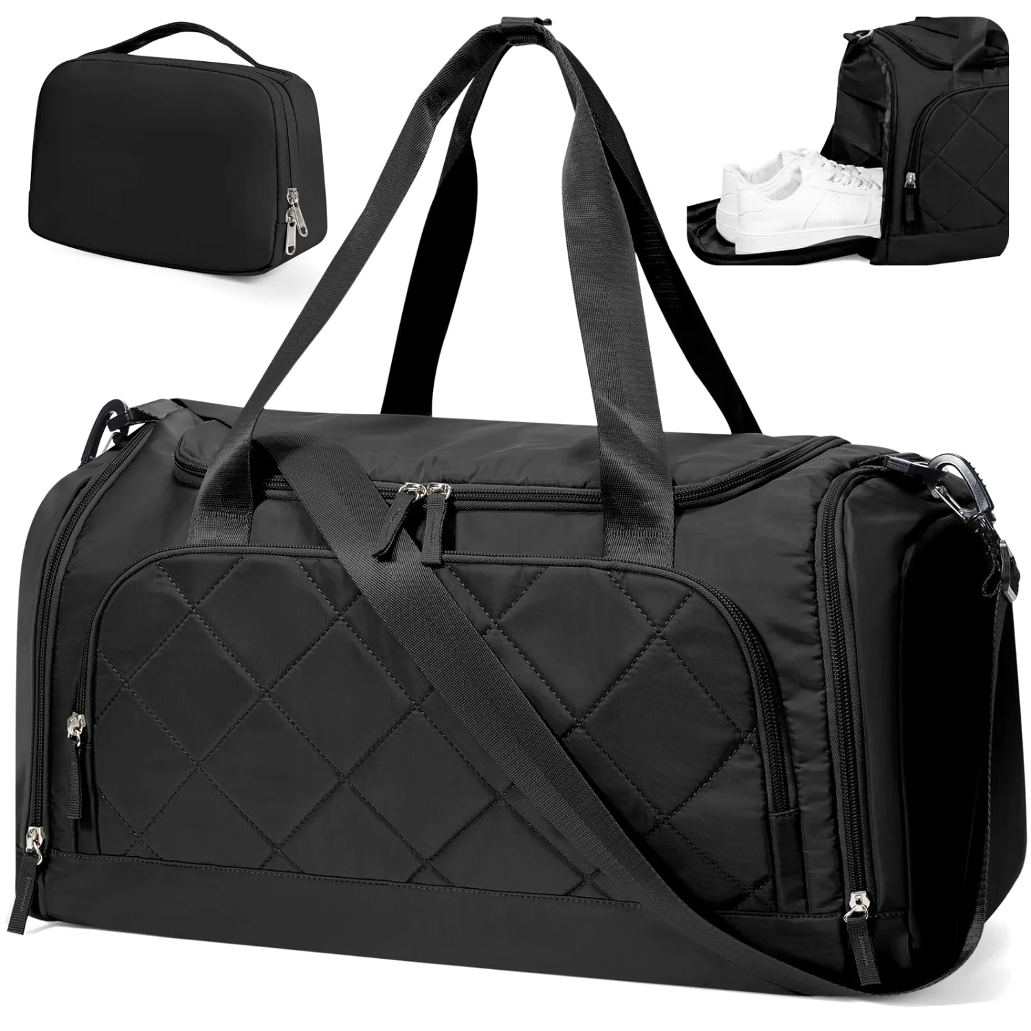 COOWOZ Quilted Weekender Bag, Black
