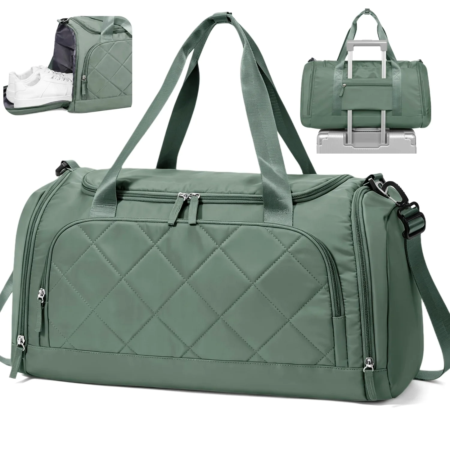 COOWOZ Quilted Weekender Bag, Olive Green