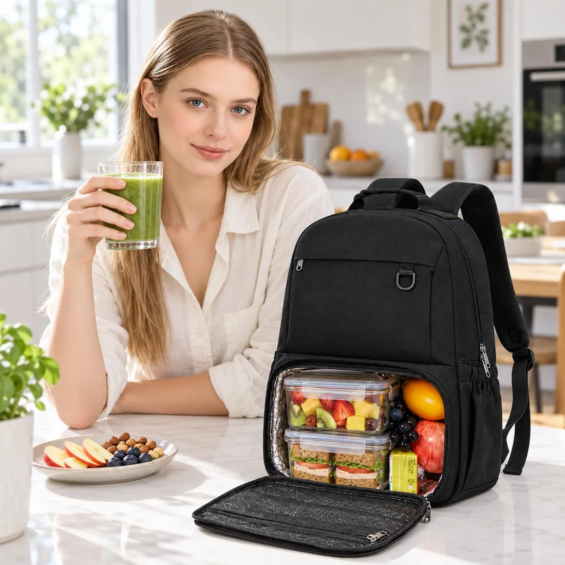 COOWOZ Work Backpack with Lunch Compartment, Black, photo 2
